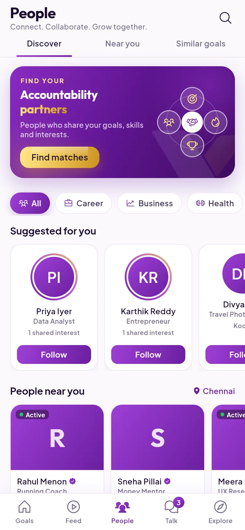 VRIK People screen with suggested people to follow
