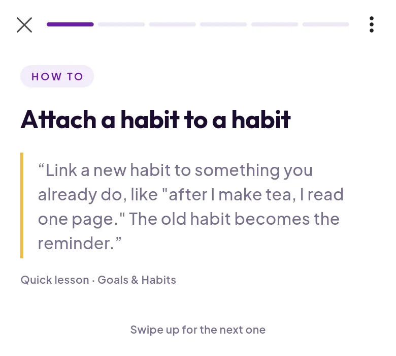 A VRIK session card with a short quote and a progress bar